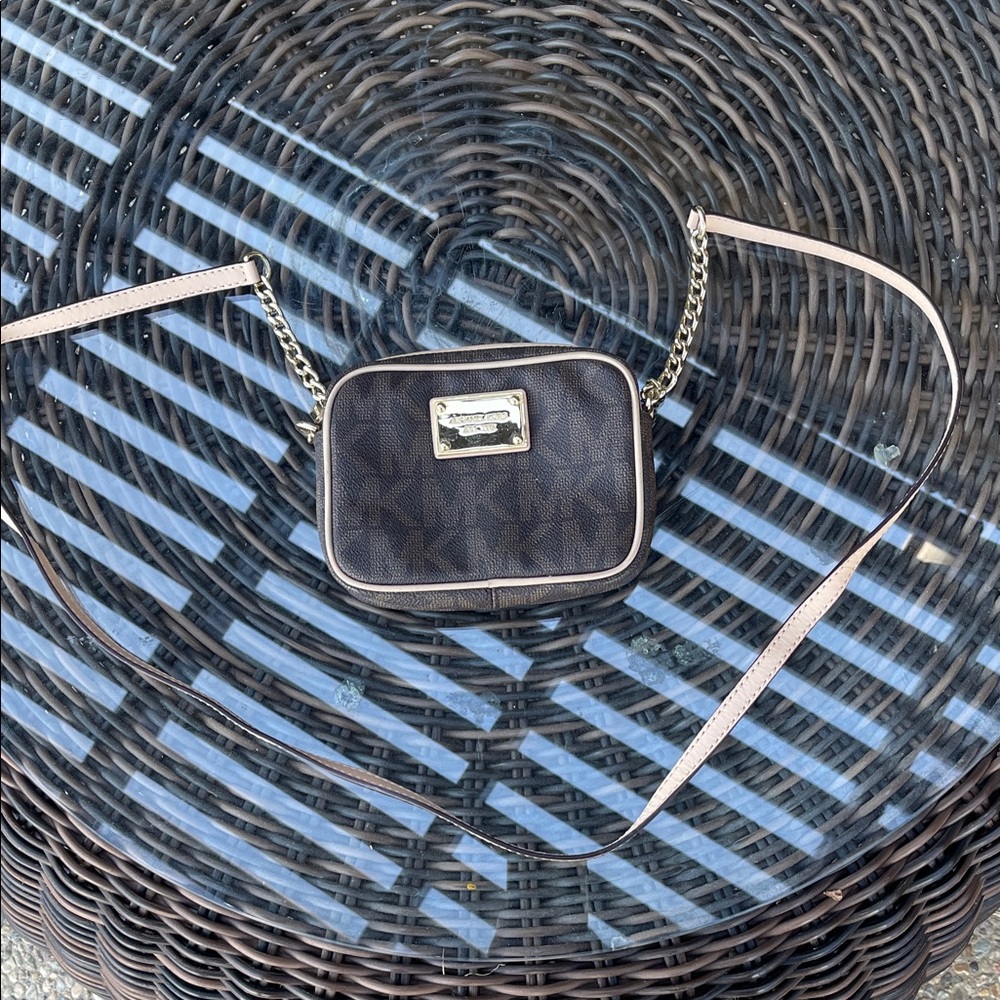 Michael Kors Dark Brown and Tan Crossbody Bag